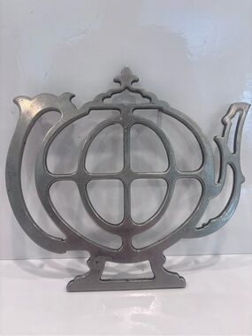Vintage cast aluminum teapot trivet hot plate mid century kitchen decor silver